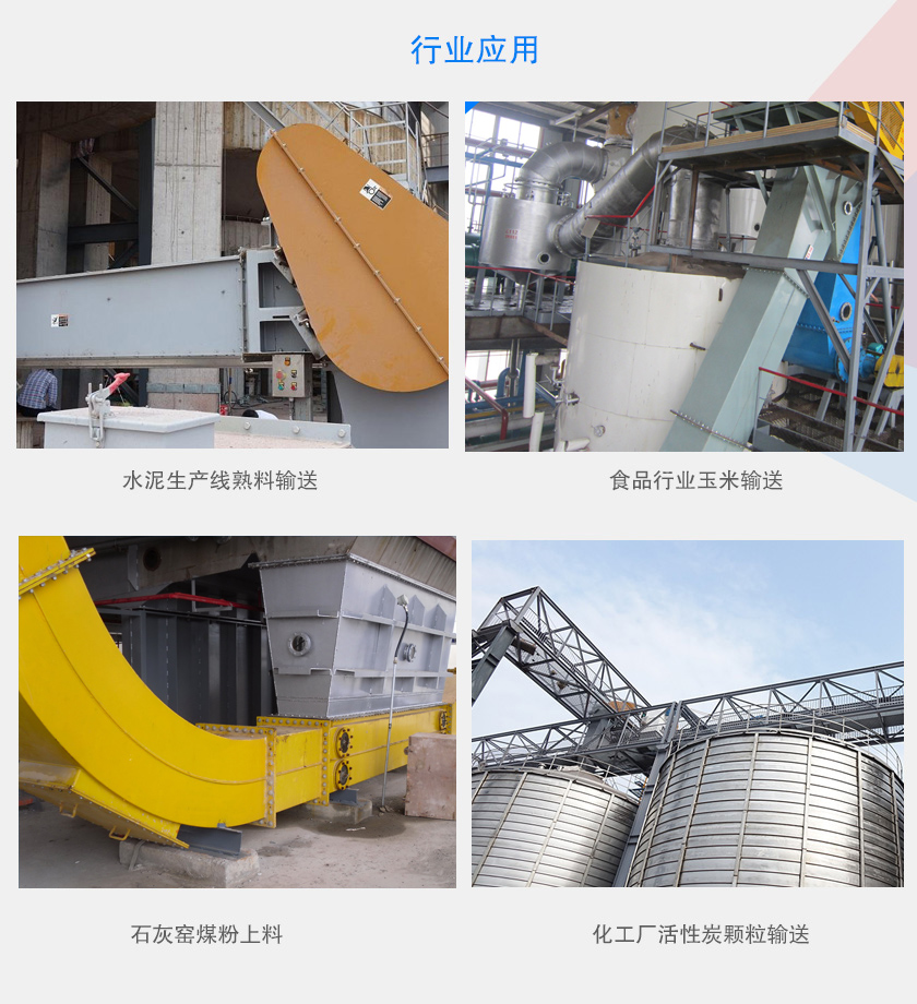 可以水平、傾斜或垂直布置，主要用于水泥、食品、化工、煤炭等行業